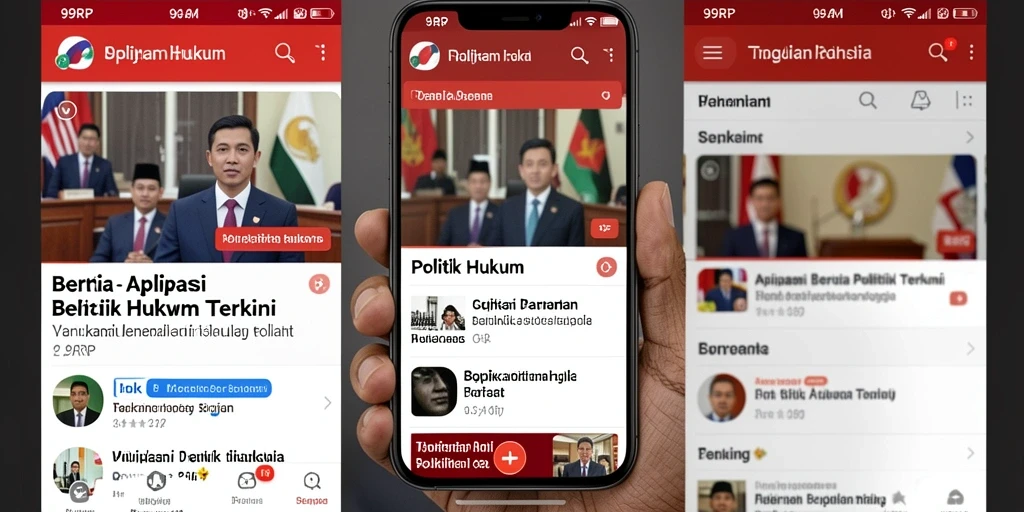 Antarmuka aplikasi 99RP untuk berita politik hukum.