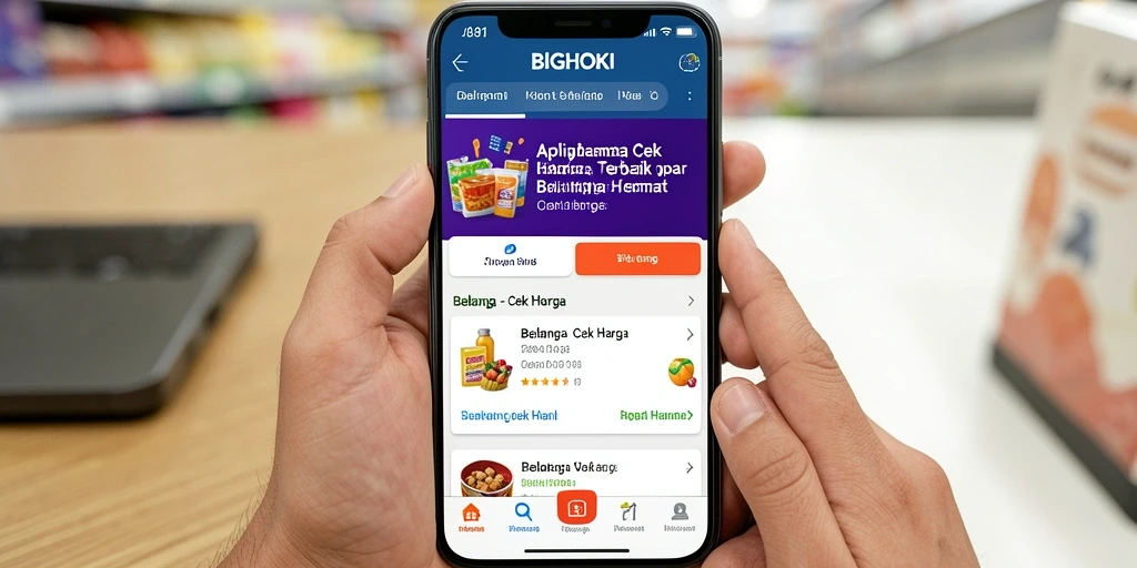 Tampilan antarmuka utama BIGHOKI untuk Cek Harga produk.