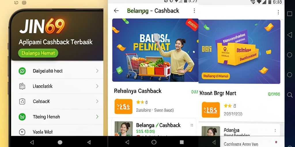 Tampilan antarmuka utama aplikasi JIN69 dengan fitur Cashback yang menarik.
