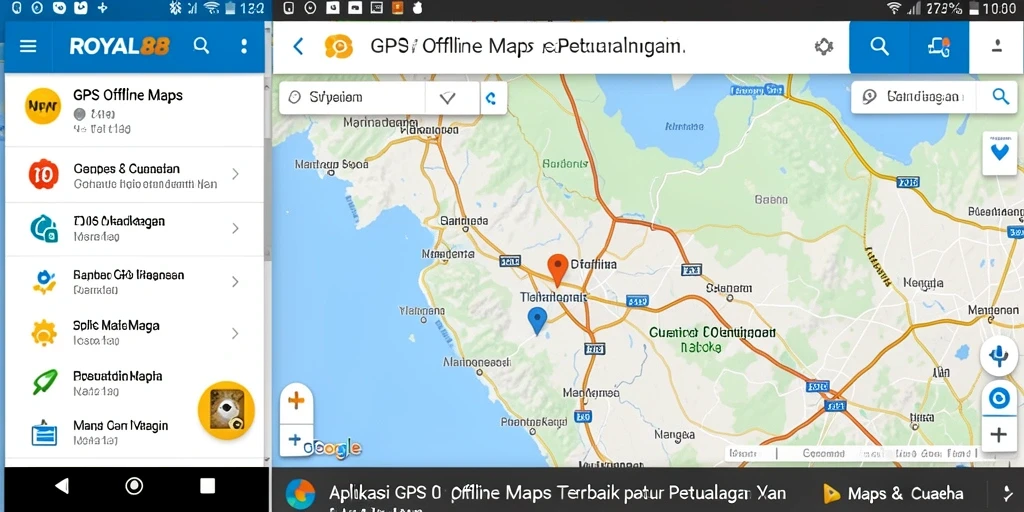Tampilan antarmuka utama ROYAL88 dengan fitur GPS Offline Maps.