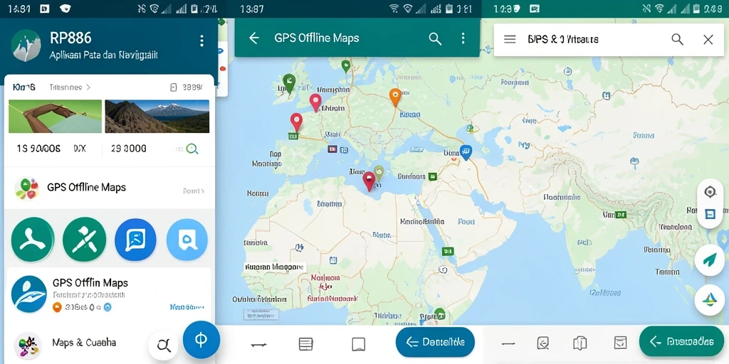 Antarmuka sederhana dan fungsional aplikasi GPS Offline Maps.